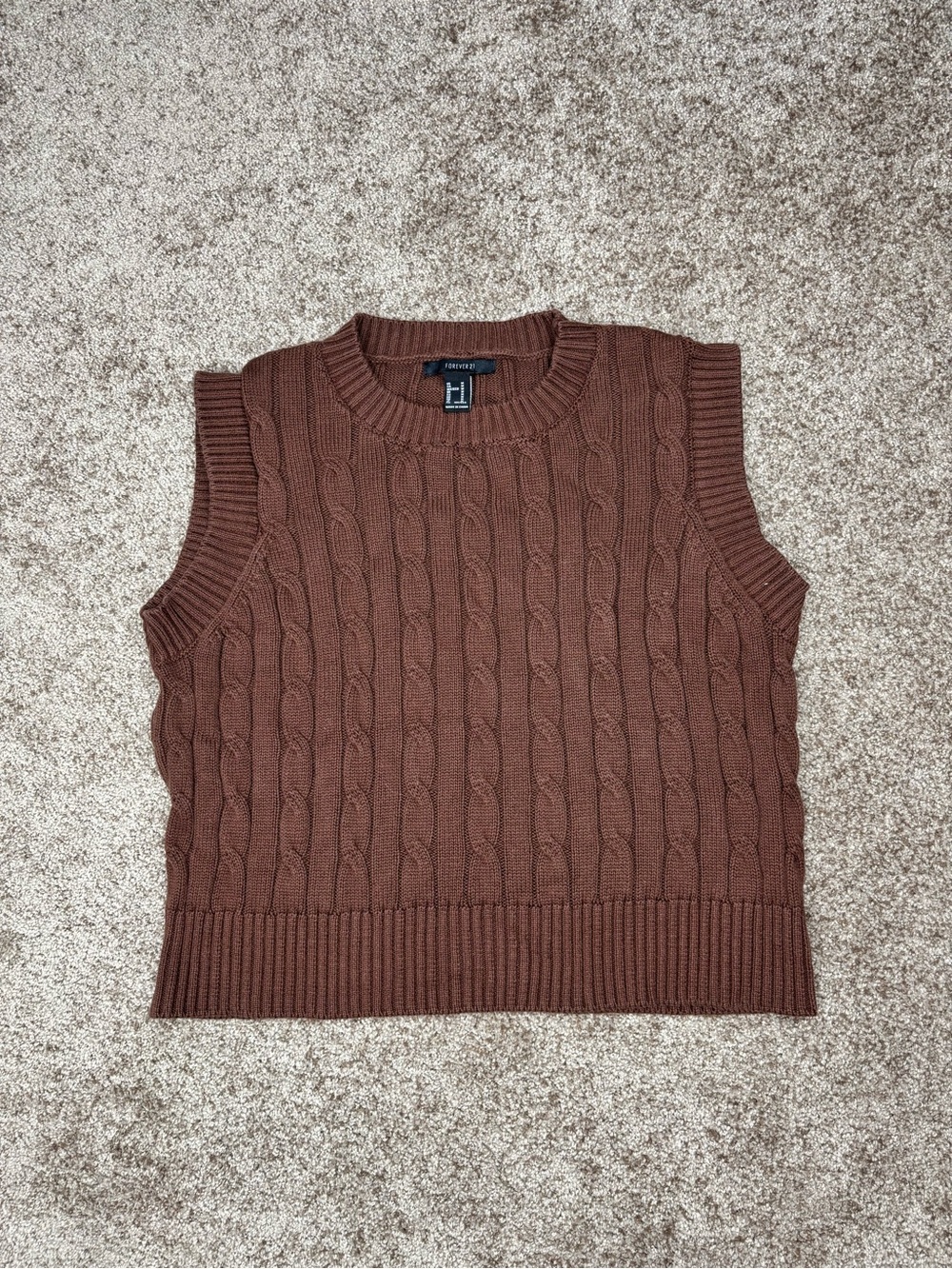 Forever 21 Brown Cable-Knit Sleeveless Sweater Vest